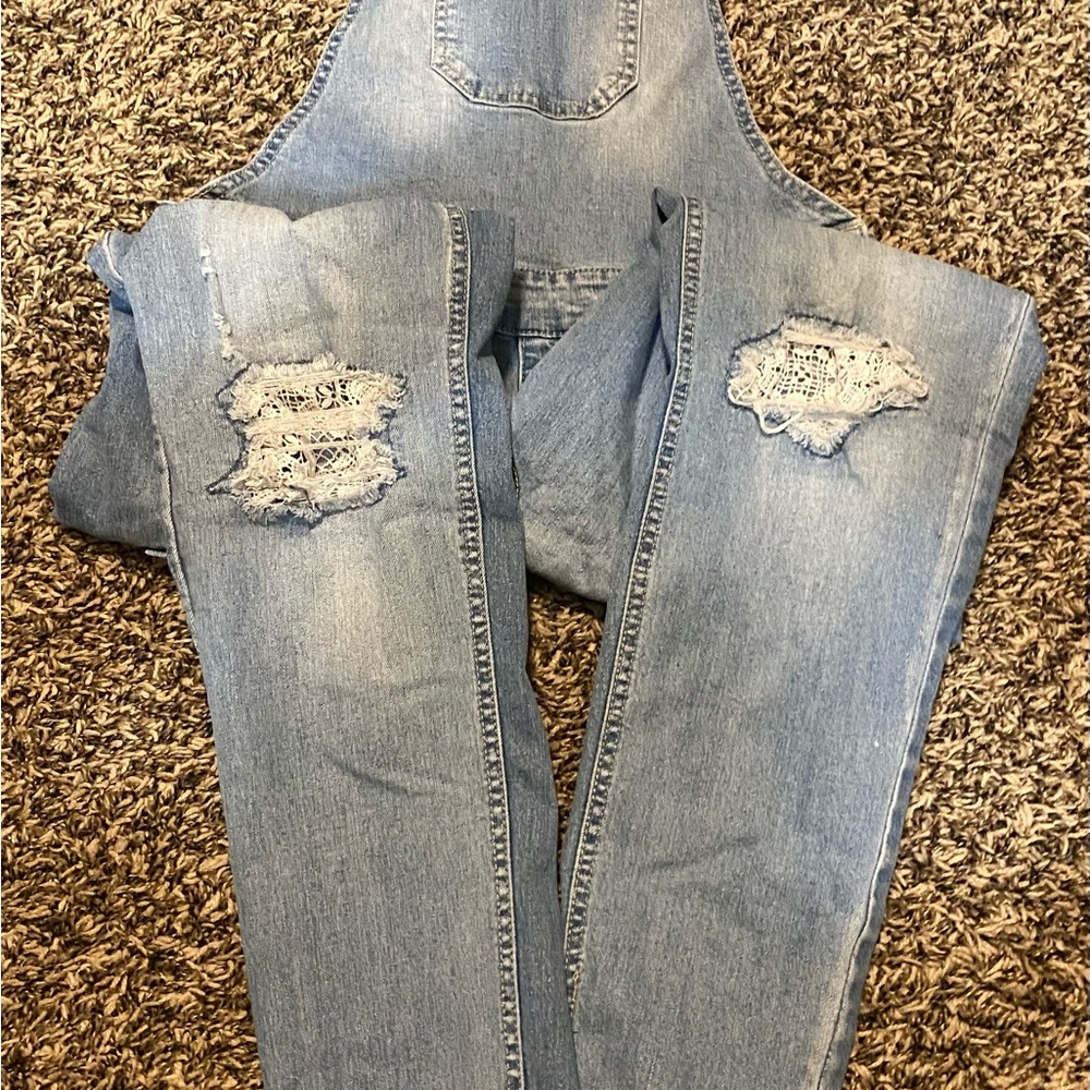 SO Blue Distressed Denim Overalls